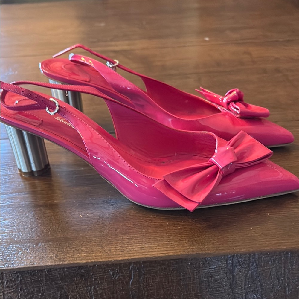 Salvatore Ferragamo Pink Patent Leather Slingback Heels